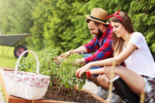 Outdoor space with integrated gardening and power washing